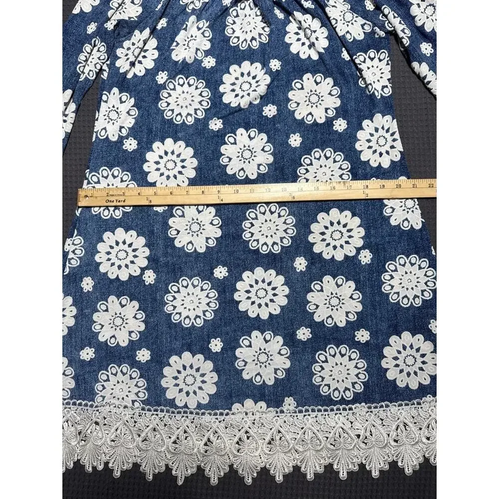 Pink Coconut Blue Floral Lace Hem Dress - Picture 4 of 8